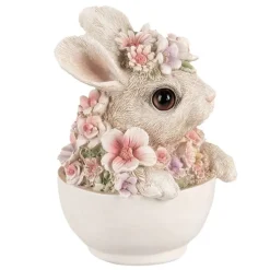 Konijn in kopje wit met bloemetjes