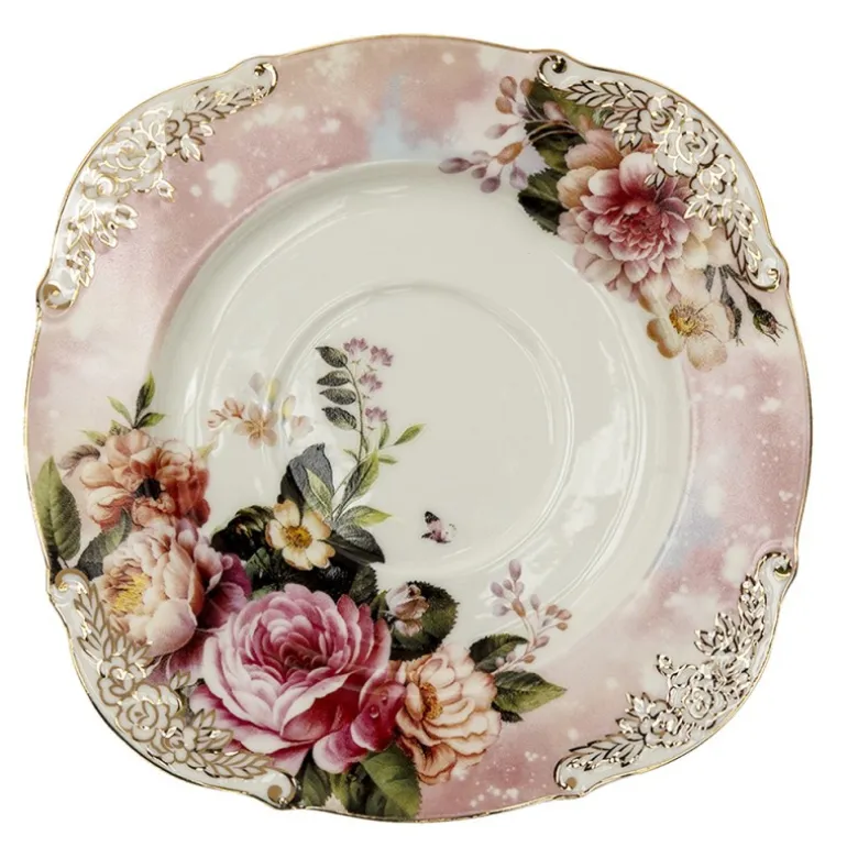 Kop en schotel bloemen roze