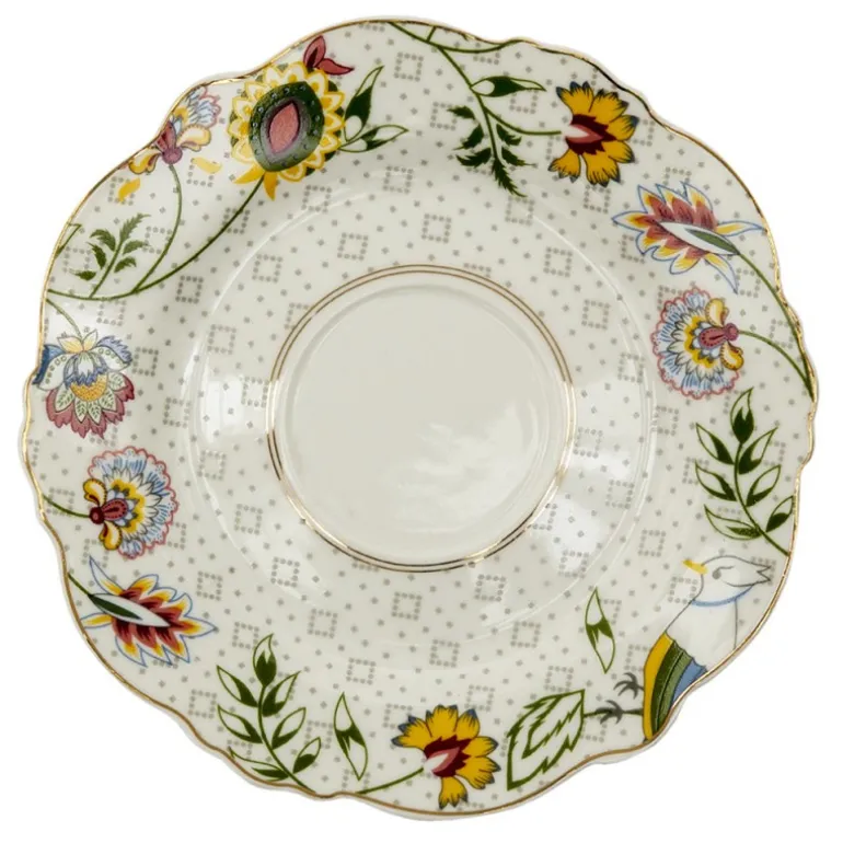 Kop en schotel bloemen zwart/wit/goud