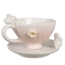 Kop en schotel konijntje pastel roze