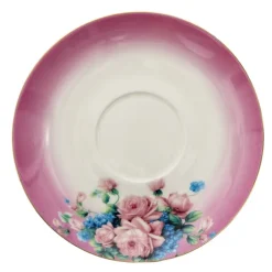 Kop en schotel paars/roze rozen