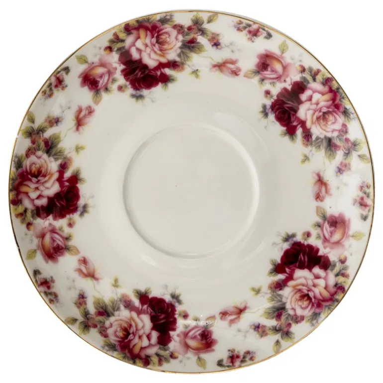 Kop en schotel roosjes rood/roze