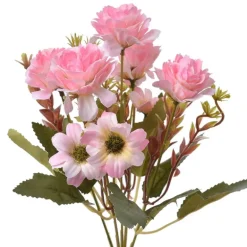 Kunststof bosje bloemen roze