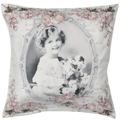 Kussenhoes meisje en rozen wit/roze