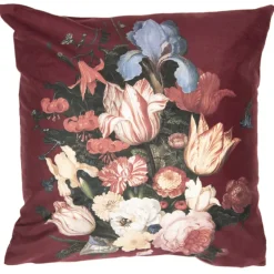 Kussenhoes met bloemen bordeauxrood 45*45