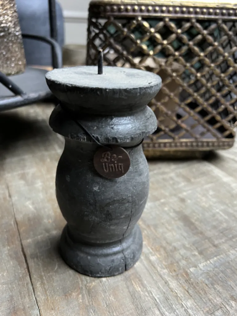 Landelijke kaarsenhouder/kandelaar zwart hout