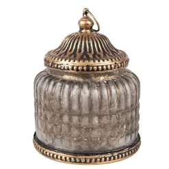 Lantaarn met LED 10*13 bruin/grijs glas