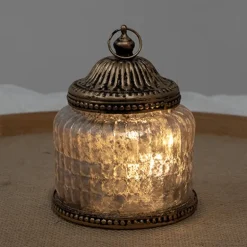 Lantaarn met LED 10*13 roze glas