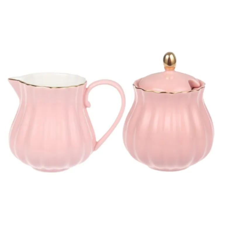 Melkkan en suikerpot Royal Rose roze/goud