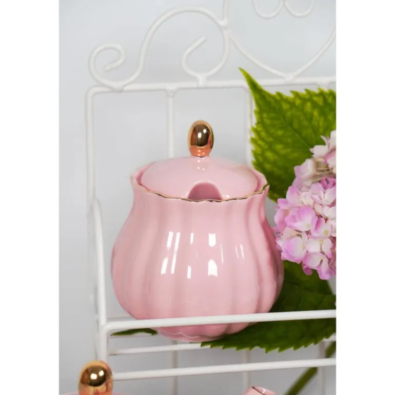 Melkkan en suikerpot Royal Rose roze/goud