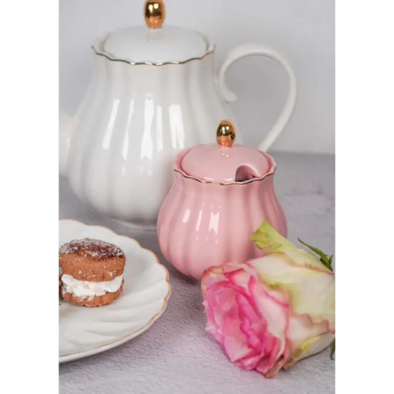 Melkkan en suikerpot Royal Rose roze/goud