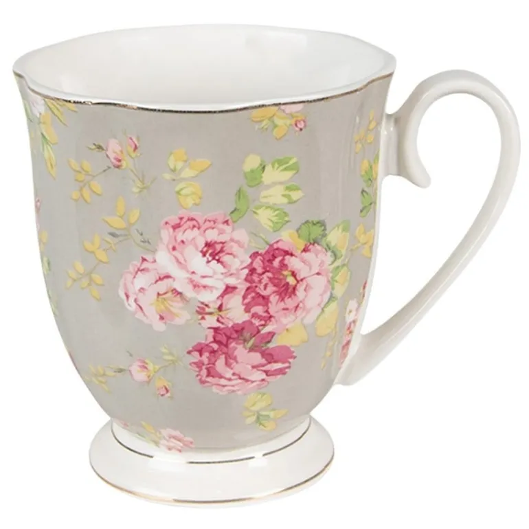 Mok met roosjes grijs/groen