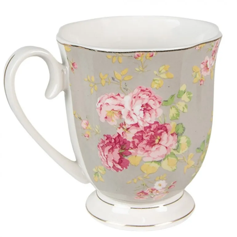 Mok met roosjes grijs/groen
