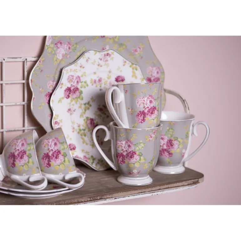 Mok met roosjes grijs/groen