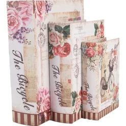 Opbergdozen set van 3 houten boeken fiets