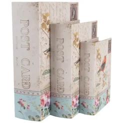 Opbergdozen set van 3 houten boeken vogel