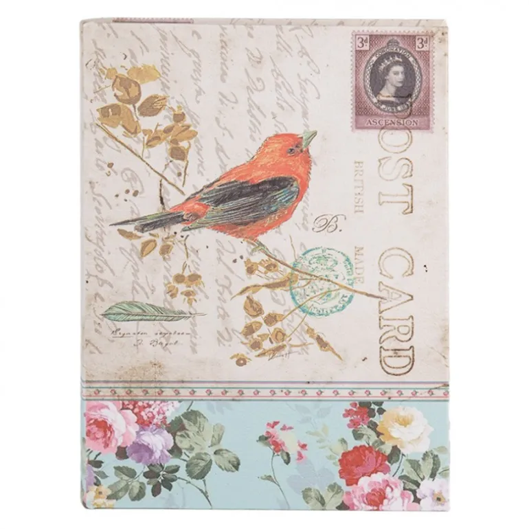 Opbergdozen set van 3 houten boeken vogel