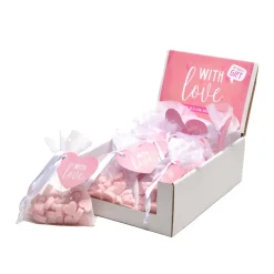 Organza zakje gevuld met mini hartzeepjes With Love roze