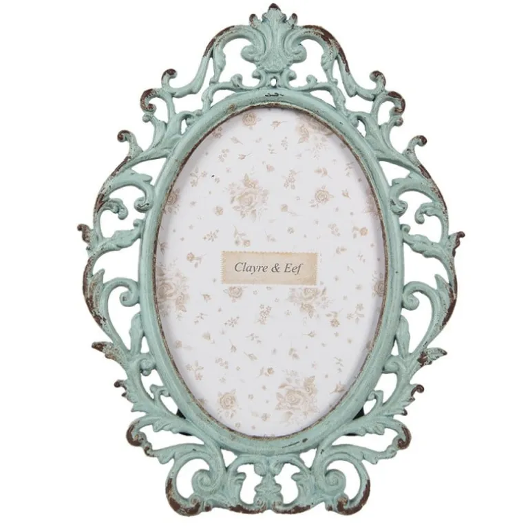 Ovale brocante fotolijst groen 9*13