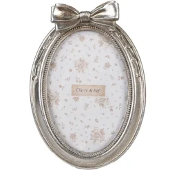 Ovale fotolijst met strik matzilver 10*15