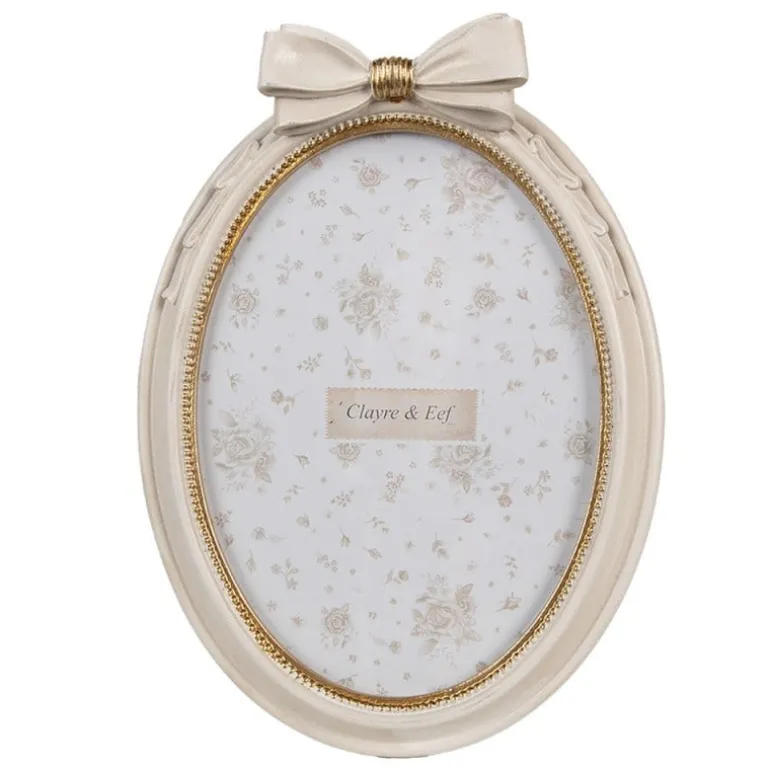 Ovale fotolijst met strik beige/goud 13*18