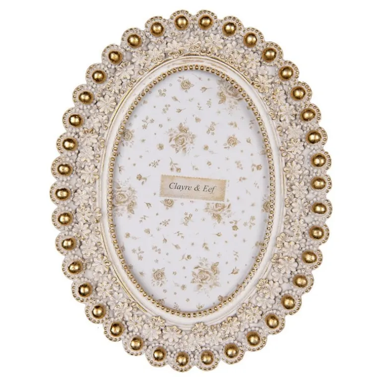 Ovale fotolijst wit/goud 10*15