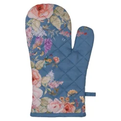 Ovenhandschoen blauw met bloemen