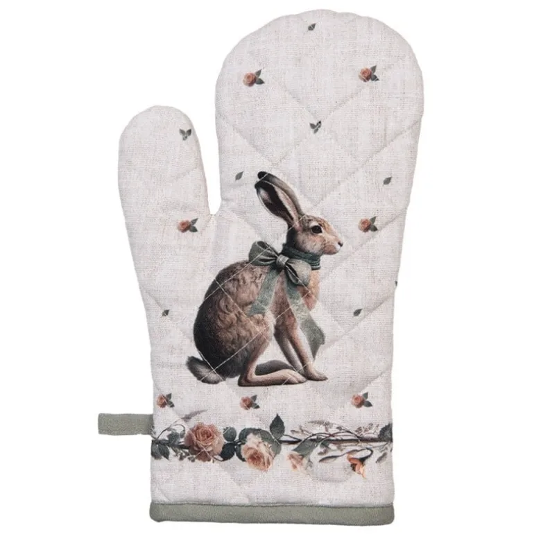 Ovenhandschoen haas en roosjes groen