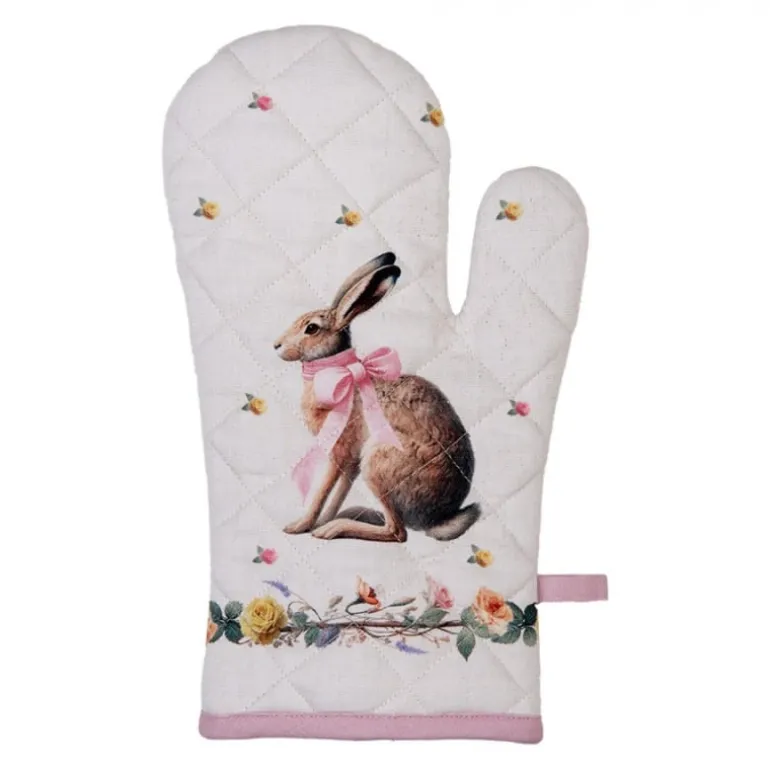 Ovenhandschoen haas en roosjes roze