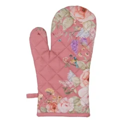 Ovenhandschoen roze met bloemen