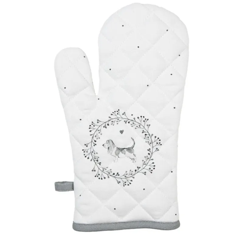 Ovenhandschoen wit/grijs hond