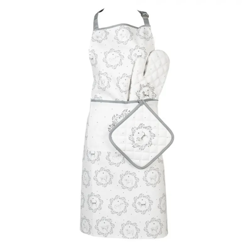 Ovenhandschoen wit/grijs hond