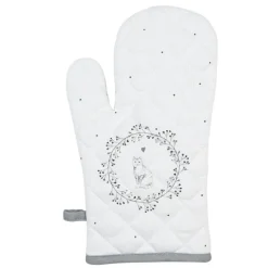 Ovenhandschoen wit/grijs kat