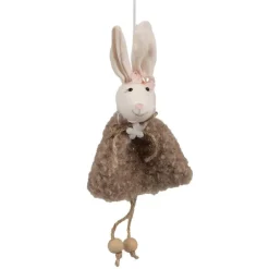 Paashanger konijntje met jurkje lichtbruin 16 cm