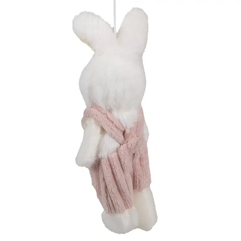 Paashanger pluche konijntje wit/roze 14 cm