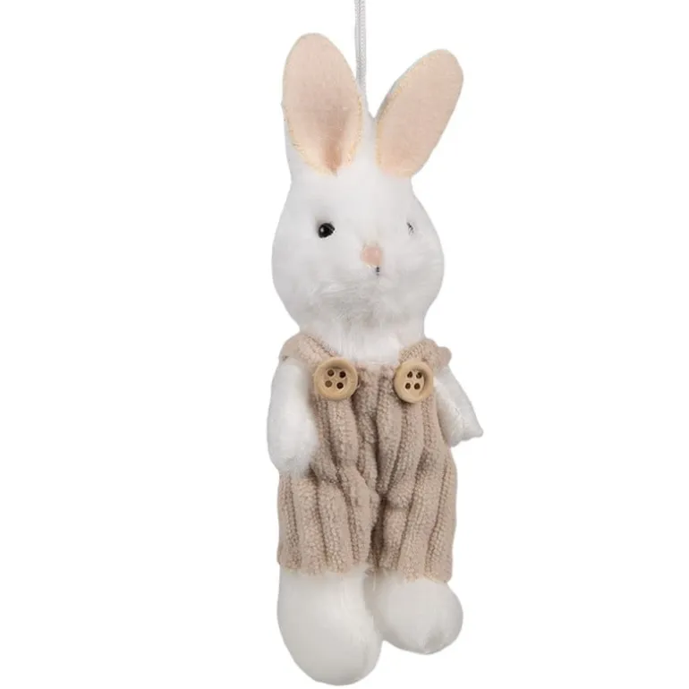 Paashanger pluche konijntje wit/beige 14 cm