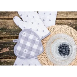 Pannenlap Love It hartjes beige/grijs