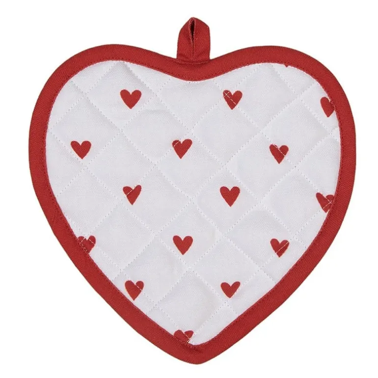 Pannenlap Love It hartjes rood/wit