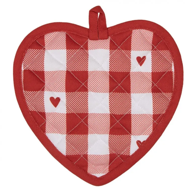 Pannenlap Love It hartjes rood/wit