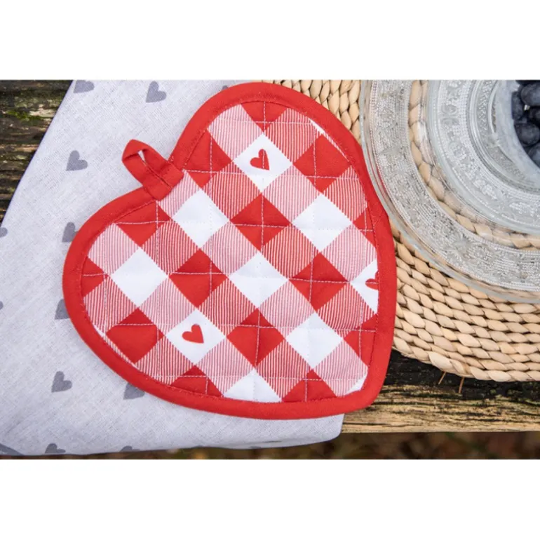 Pannenlap Love It hartjes rood/wit