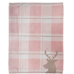 Plaid roze geruit met rendier 130*170