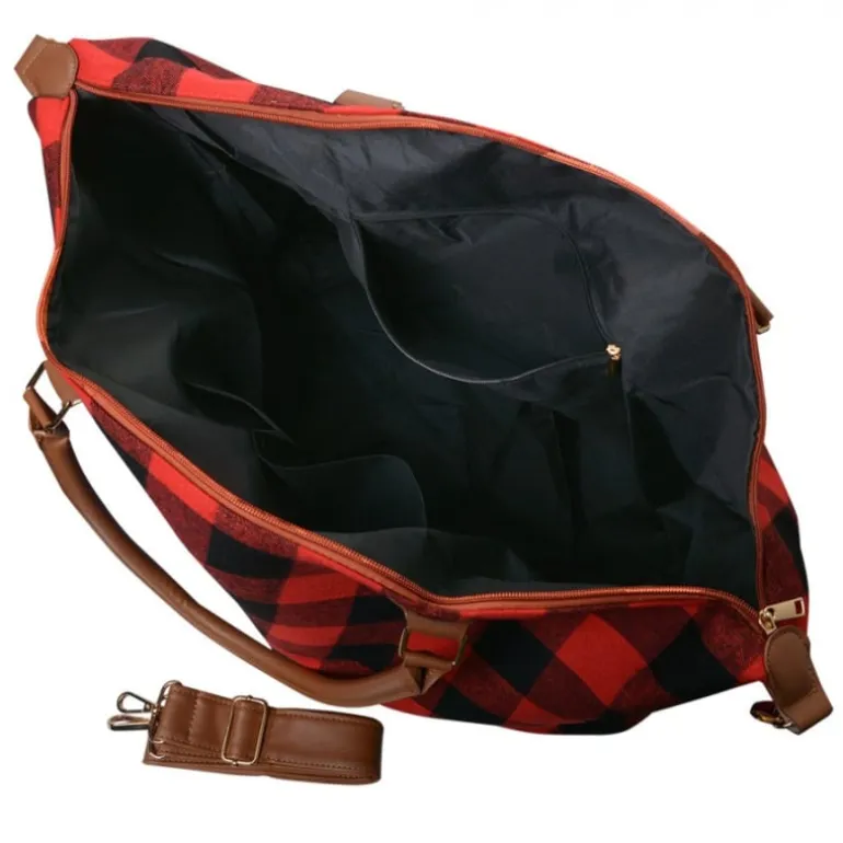 Reis/weekend tas zwart/rood geruit