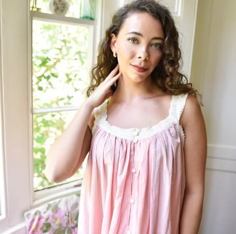 Romantisch nachthemd broderie Jodie roze