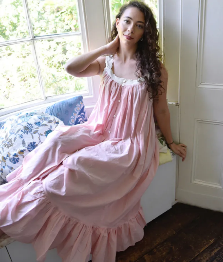 Romantisch nachthemd broderie Jodie roze