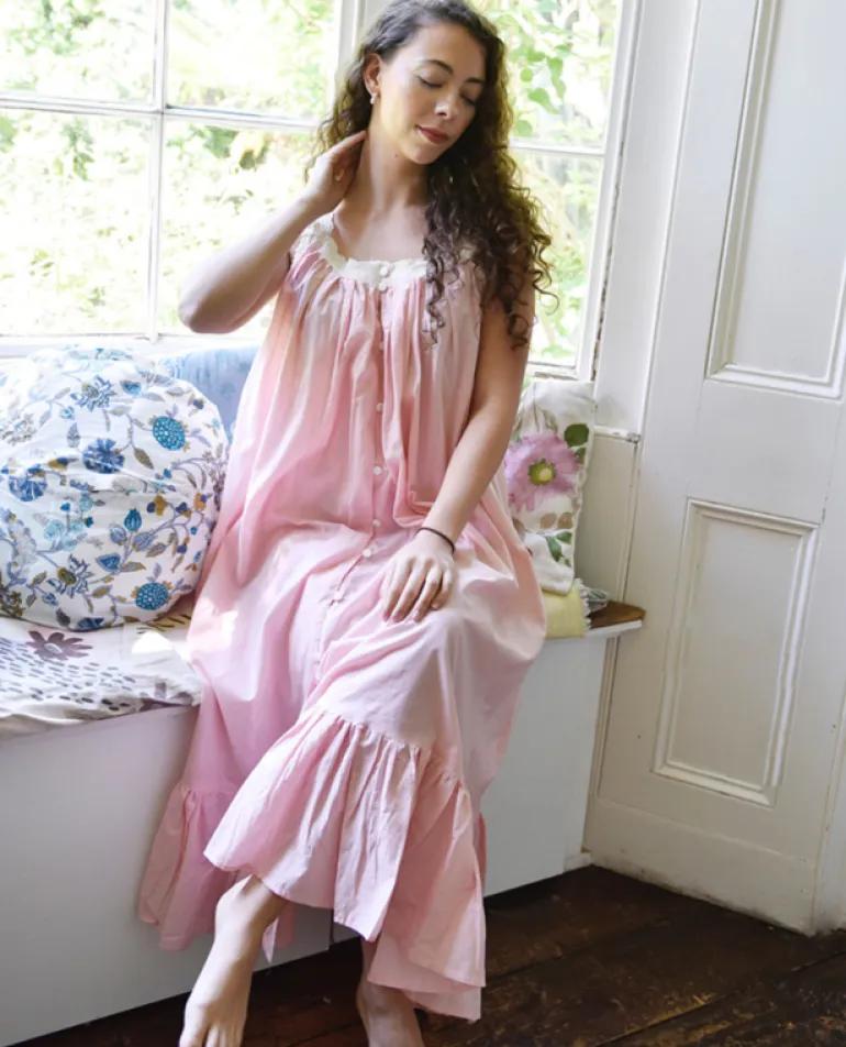 Romantisch nachthemd broderie Jodie roze