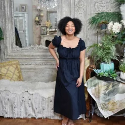 Romantisch nachthemd Darcy zwart korte mouw