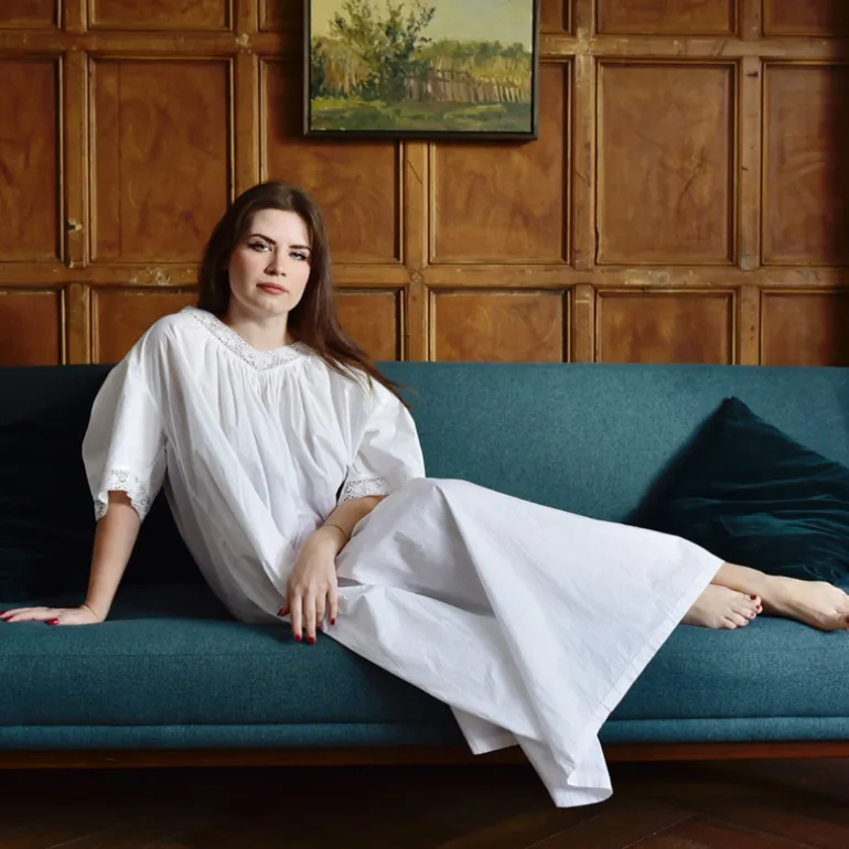 Romantisch nachthemd Edith V-hals