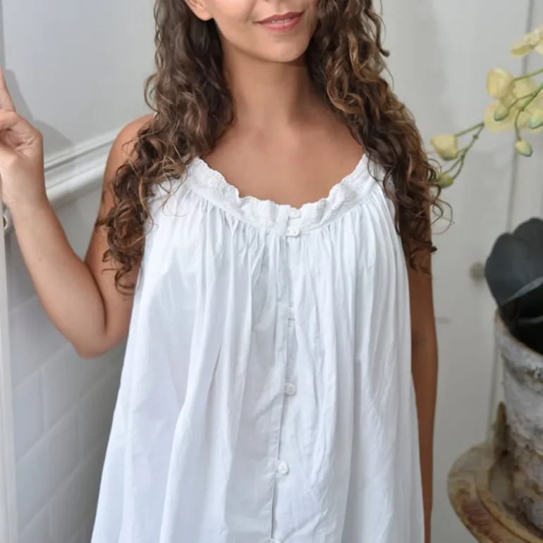 Romantische witte pyjama mouwloos met knoopsluiting S/M