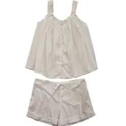 Romantische witte pyjama mouwloos met knoopsluiting S/M