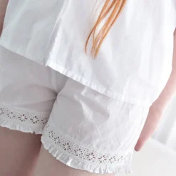 Romantische witte pyjama korte mouw en knoopsluiting M/L